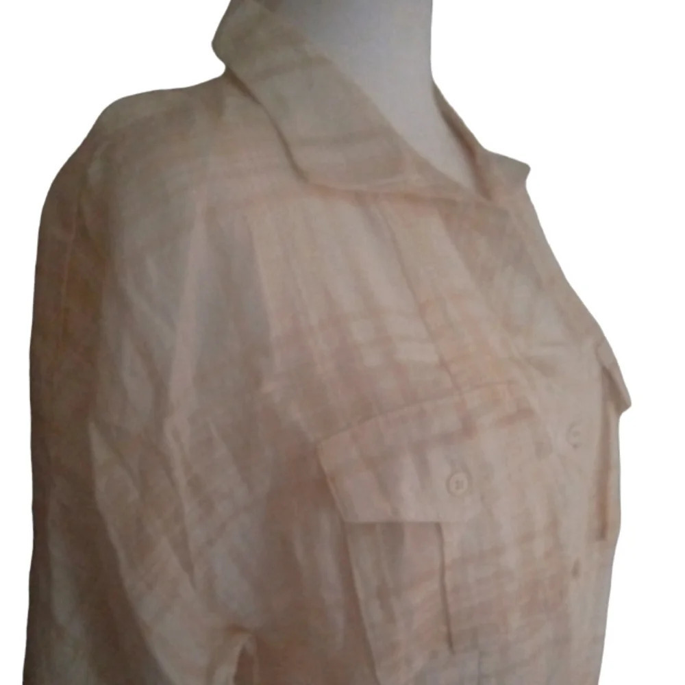Lafayette 148 Muted Plaid Button Front Linen Blend Camp Style Shirt Size 10 - Picture 4 of 7